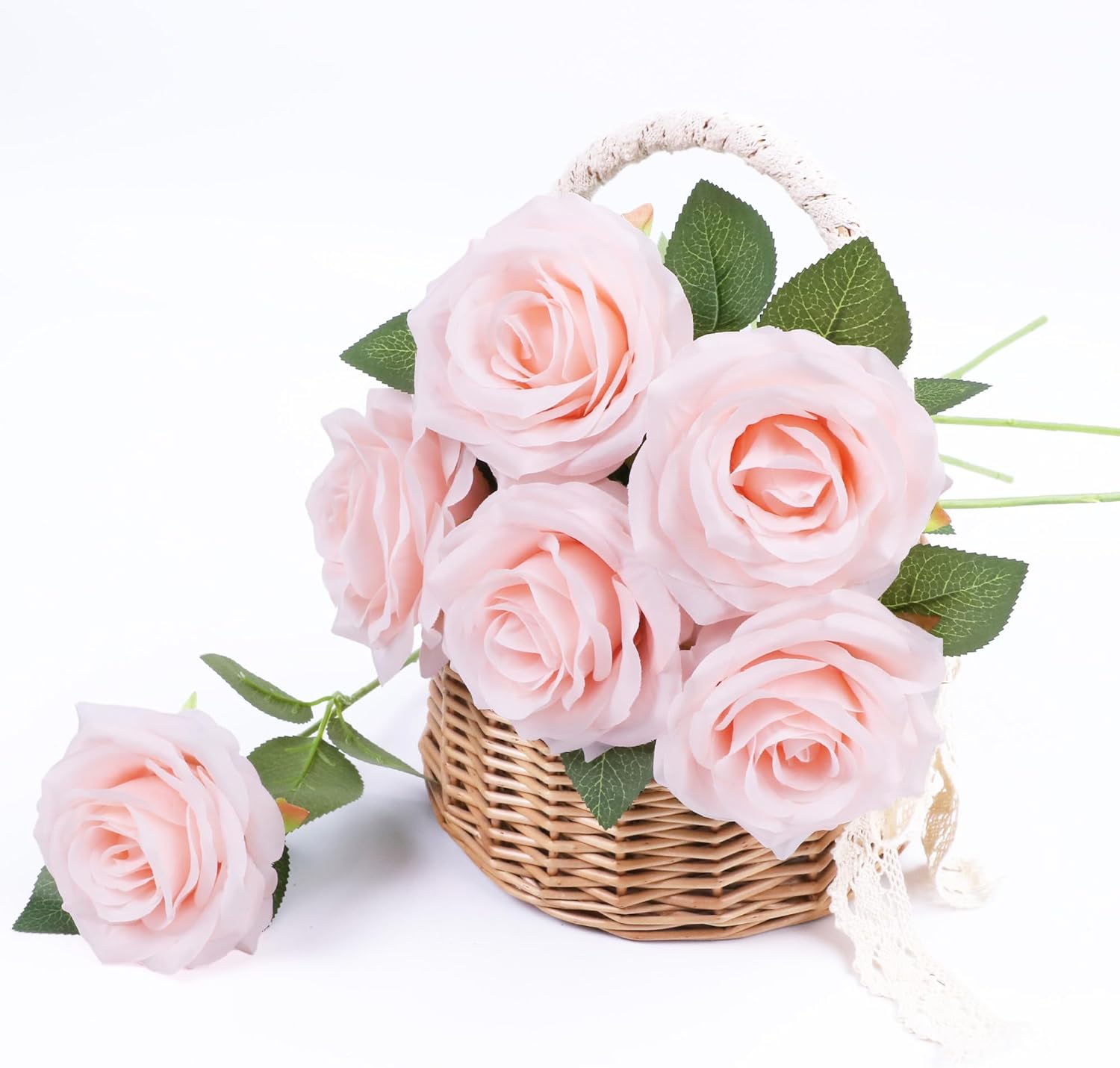 Rose Artificial Flowers Artificial Rose Fake Rose Silk Rose Real Looking Fake Flowers with Stems for DIY Wedding Bouquets Tables Centerpieces Floral Arrangements (50, Blush)