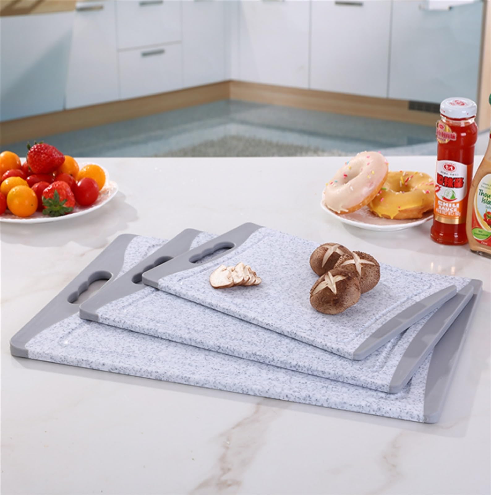 Tabla de Cortar Cocina Tablas De Cortar Para Cocina: Paquete De 3 Tablas De Cortar Con Diferentes Tamaños Y Asas Antideslizantes para Cortar Pan, Carne o Verduras