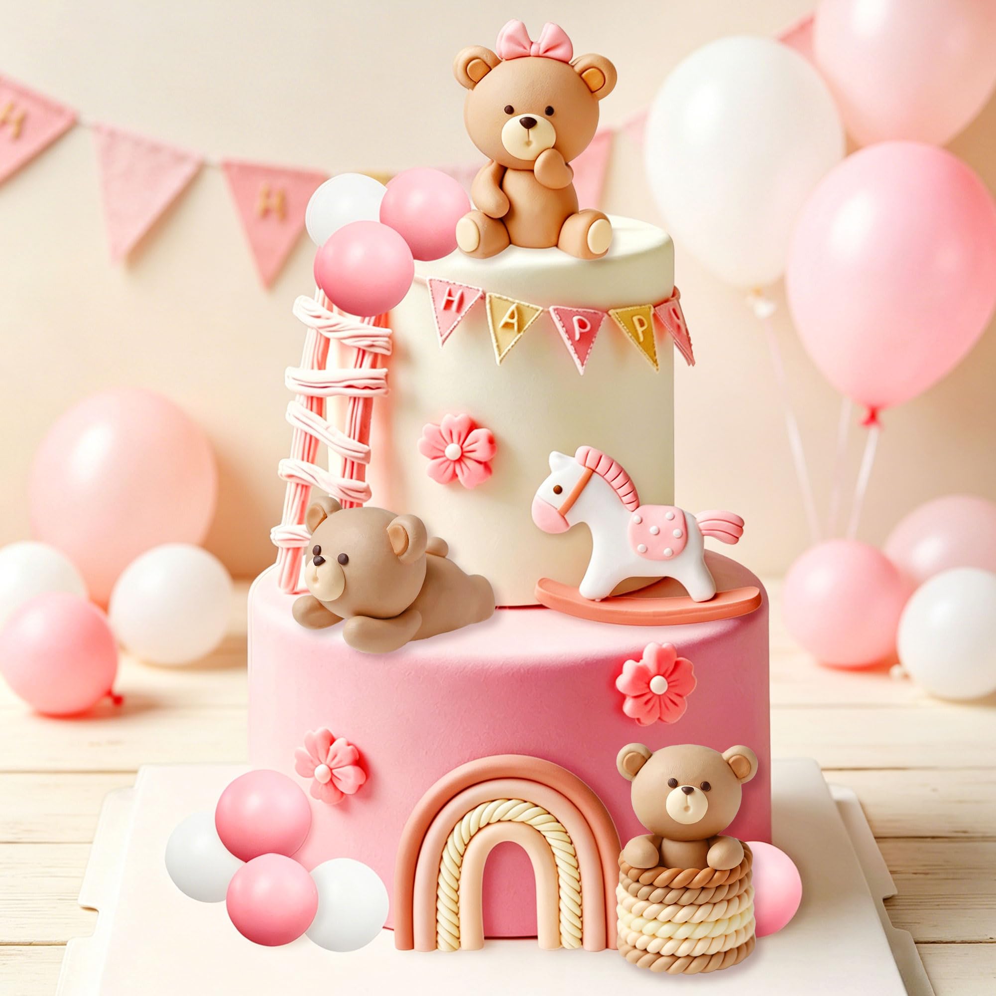JeVenis Pink Bear Cake Decoration Baby Bear Cake Topper Bears Cake Decoration Baby Shower Birthday Cake Decoration