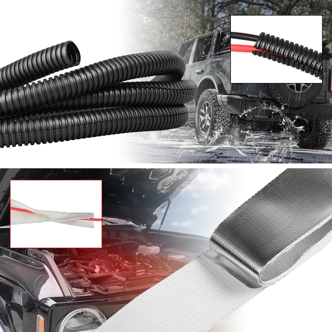 Vehicle Side Custom 4-Pin Trailer Towing Wiring Harness Kit Compatible with for 2021-2025 Ford Bronco F150 F250 F350 Escape Edge Jeep Wrangler Pickup Truck Towing Trailer Wiring Harness