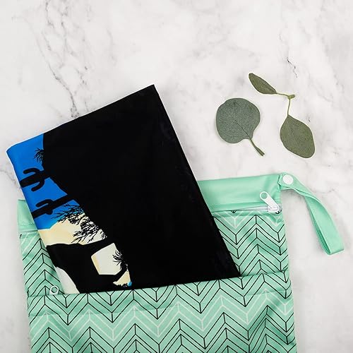 Miniatura 133 de ALVABABY 2 bolsas de pañales de tela para ropa húmeda, reutilizables con dos bolsillos con cremallera, para viajes, playa, piscina, guardería, 01