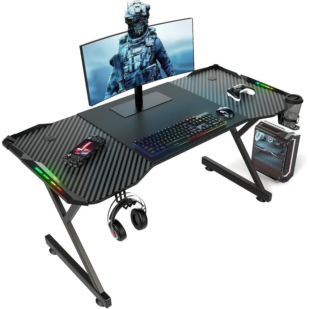 15/mo Finance HLDIRECT Gaming Desk with LED Lights, Home Office