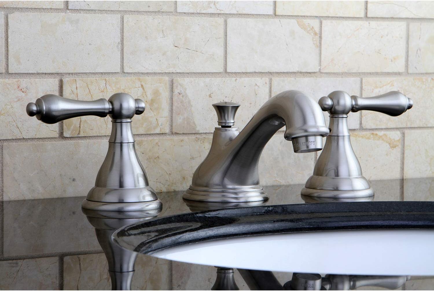 Kingston Brass KS5568AL Widespread Lavatory Faucet with Metal Lever Handle, 4-3/4", Brushed Nickel