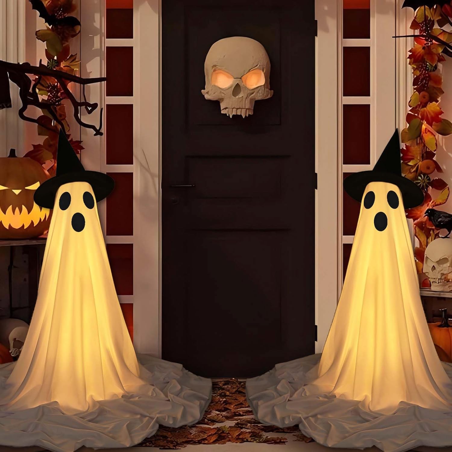 2Packs Halloween Decorations Outdoor,Halloweens Ghost Party Decor with Remote Control,Spooky LED String Lights for Outdoor Indoor，Porch, Yard, Garden, Lawn Party (Timer & 8 Lighting Modes)