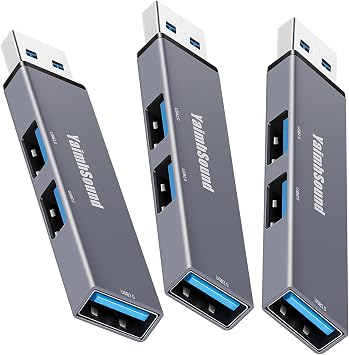 3-Port USB Hub, YaimhSound Mini USB Hub, USB to USB Adapter, Small 1 in 3 Out USB 3.0 + 2 USB 2.0 Splitter for Laptop, PC,Xbox, Keyborad,Mouse,Flash Drive,SSD,CameraGrey 3PCS Pack