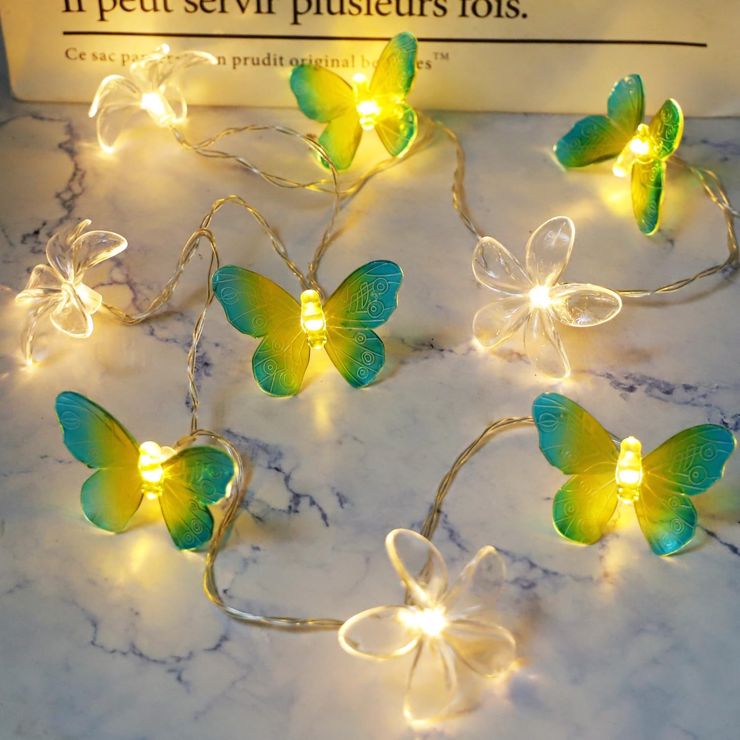 Curyidy Cherry Blossom Flower&Butterfly String Lights for Bedroom, 10LED Fairy Lights with Timer Function Waterproof Battery Operated for Home,Wedding, Christmas Decorations (Warm White)