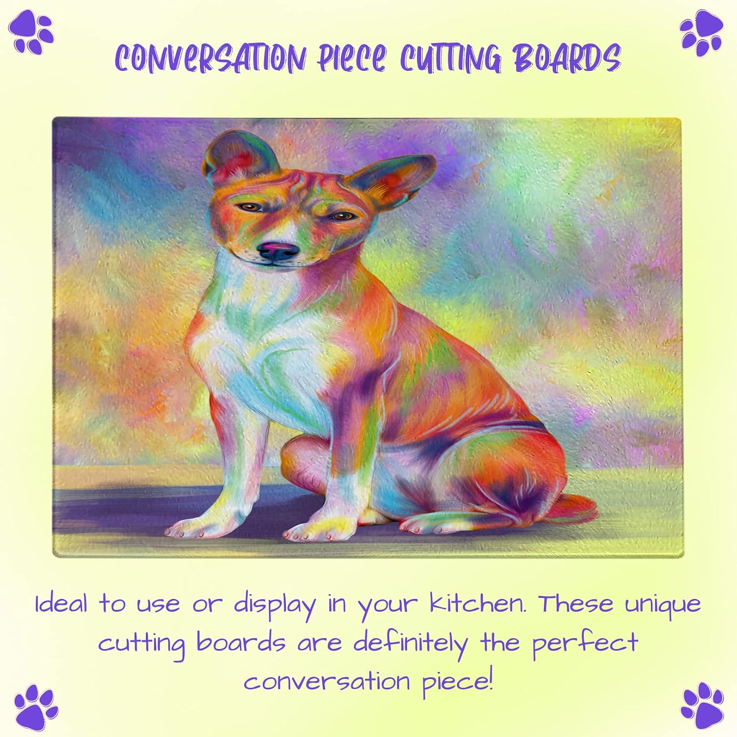 Paradise Wave Basenji Dog Cutting Board For Kitchen - Scratch & Stain Resistant - Designed To Stay In Place - Perfect for Chopping Meats, Vegetables - 12" x 8"