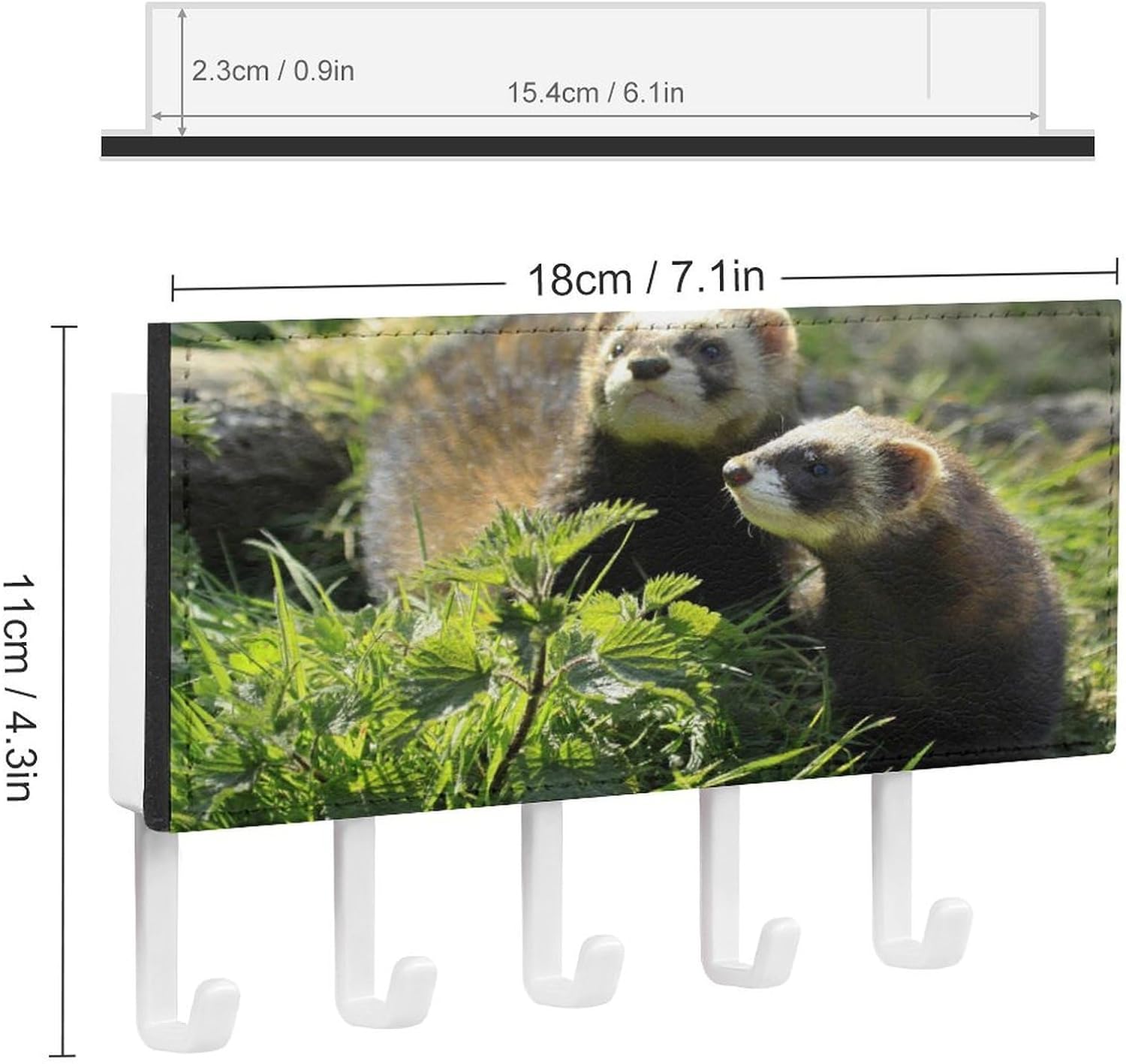 Key Holder Wall Mount Key Hanger with 5 Hooks, Decorative Key Rack | Wildlife Ferret Hanging Key Hooks with Mail Organizer for Wall Living Room Kitchen Bathroom Hallway