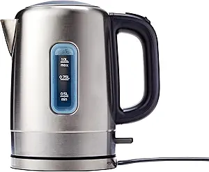 Amazon Basics 1.1-Qt (1.0L) Electric Kettle, Tea Kettle & Water Boiler, With Auto Shut-Off, Boil Dry Protection, High-Safety Strix Thermostat, BPA-Free, 1500W, Stainless Steel, Black & Silver