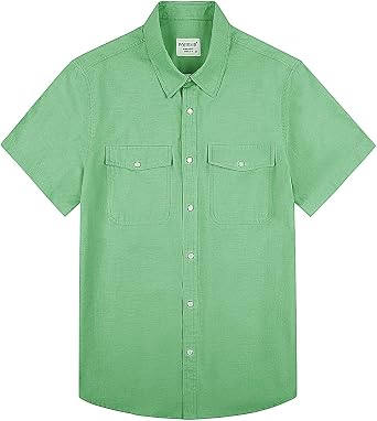 fohemr Mens Pearl Snap Shirt Short Sleeve Chambray Western Shirt Casual Cowboy Button Down Shirt with Dual Pockets