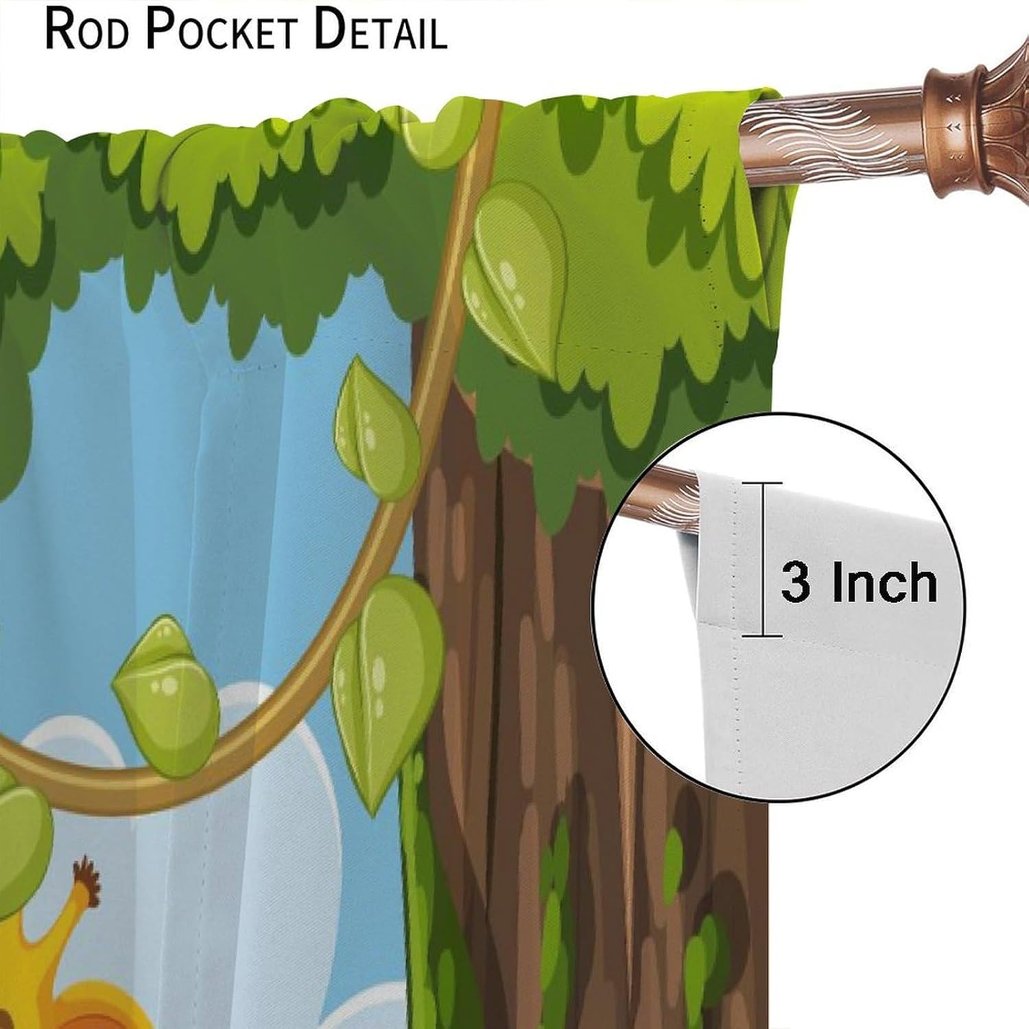 Cartoon Animal Curtains Green Bamboo Forest Jungle Safari Animal Blackout Curtains for Kids Bedroom Window Treatments Thermal Insulated Drapes, 42x45 inch