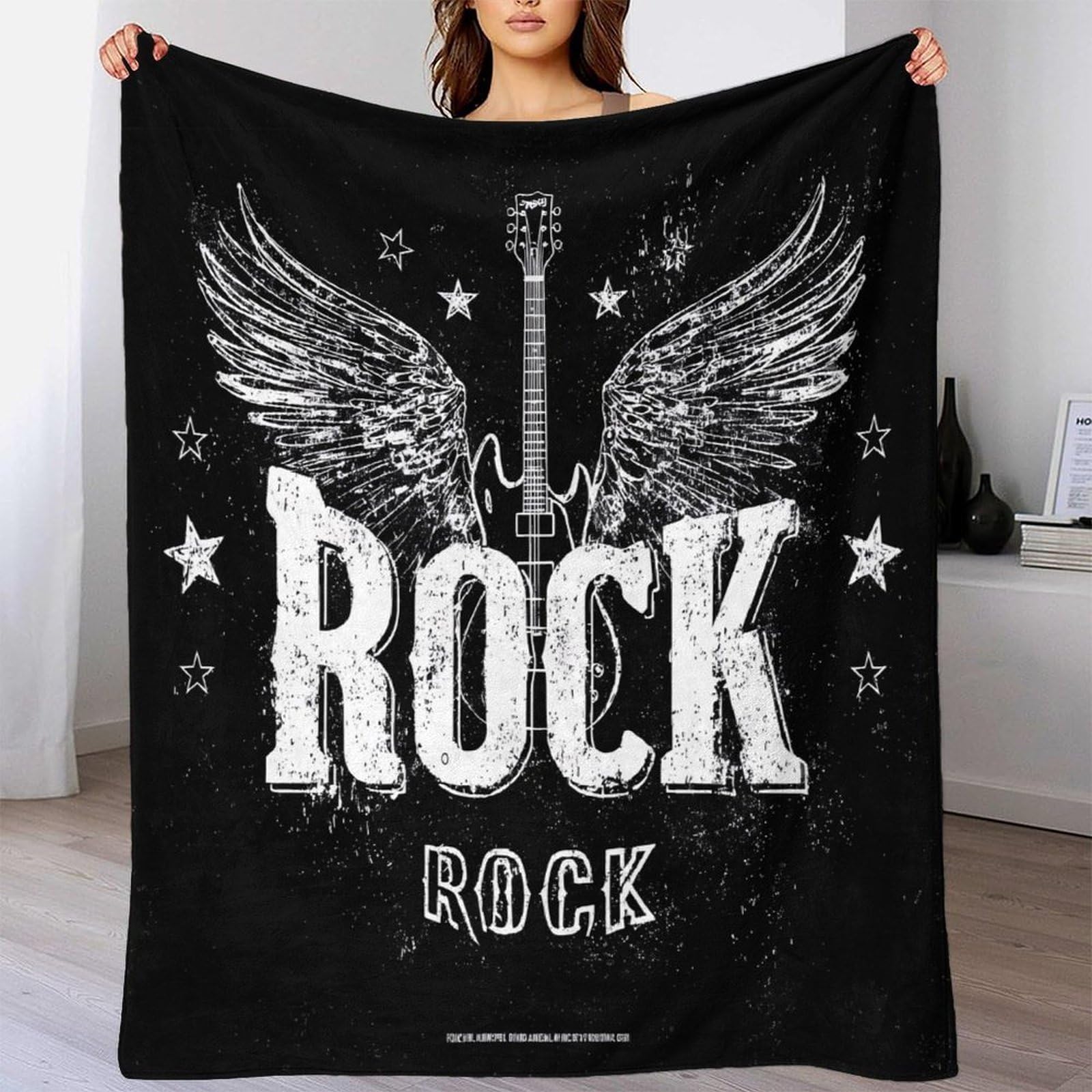 stampa 3D Rock guitar wings coperta da ufficio microfibra biancheria da letto morbida coperta da riposo calda lavabile in lavatrice per pause lavorative vintage rock poster 80×90inch(200x230cm)