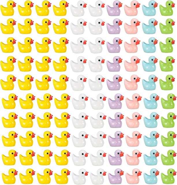 100 Pcs Mini Resin Ducks Figures, 6 Colors Realistic Mini Ducks, Resin Figurines Garden Ducks Tiny Ducks Ornaments for Christmas Birthday Party, Miniature Figures Micro Fairy Garden