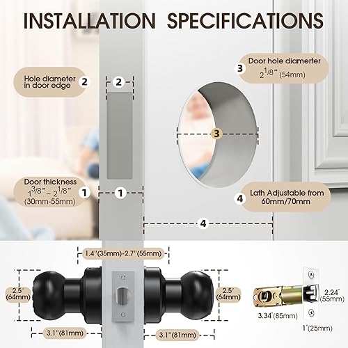 Miniatura 6 de Cerradura de puerta de huellas dactilares, perilla inteligente de puerta de huellas dactilares con teclado, pomos de puerta biométricos con control
