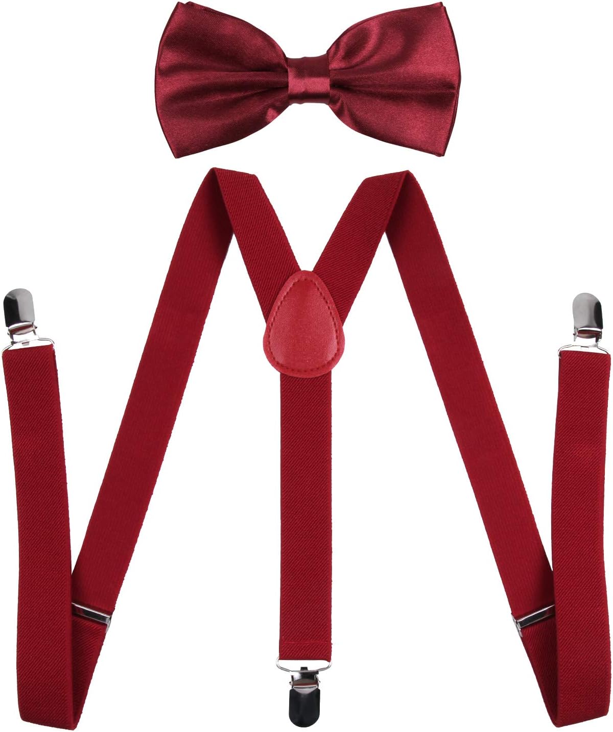 ICObuty Men's Bow Tie and Y Shape Suspender Set Adjustable Elastic Solid Color