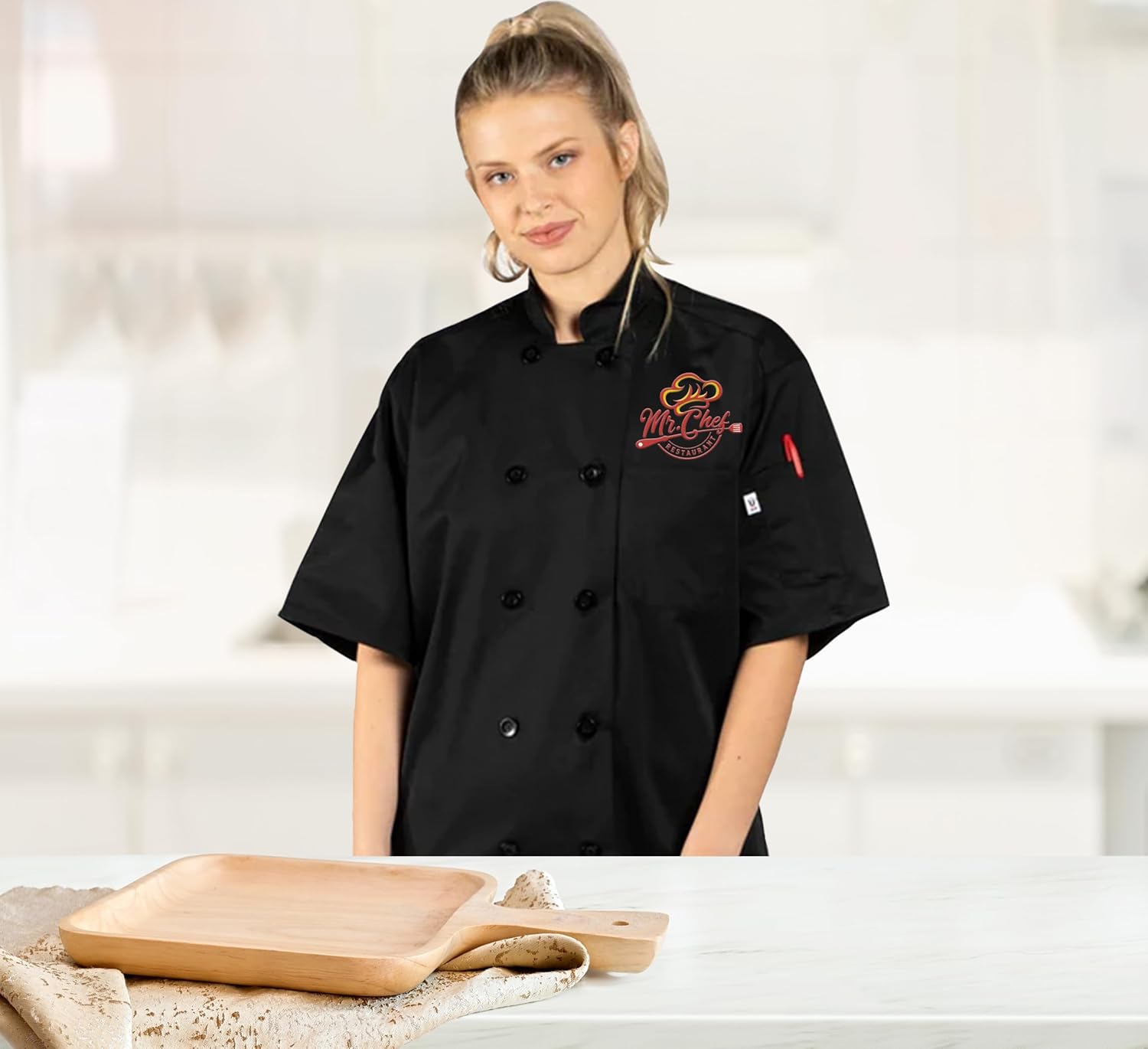 Custom Embroidered Chef Coat Text Name Logo Personalized Unisex Chef Jacket Short Sleeve White