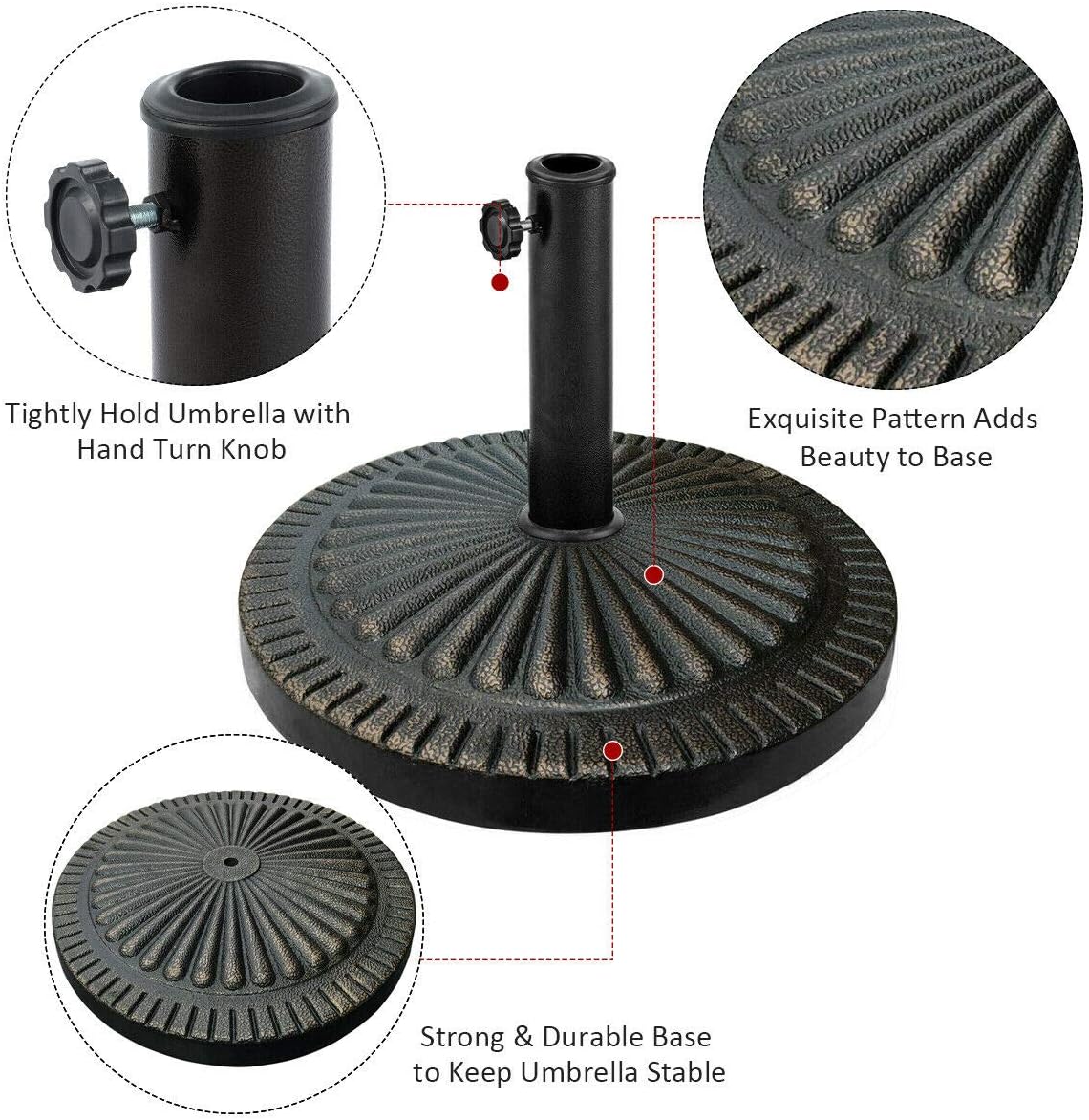 Giantex 31.5 lbs Patio Market Umbrella Base, Heavy Duty Cast Iron Resin Outdoor Stand, Vintage Garden Umbrella Holder, Umbrella Holder for Deck Porch Lawn Garden