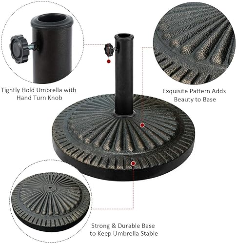 Miniatura 3 de Giantex Base de sombrilla de 31.5 libras para patio, resina de hierro fundido resistente, soporte para sombrilla de jardín vintage, soporte para
