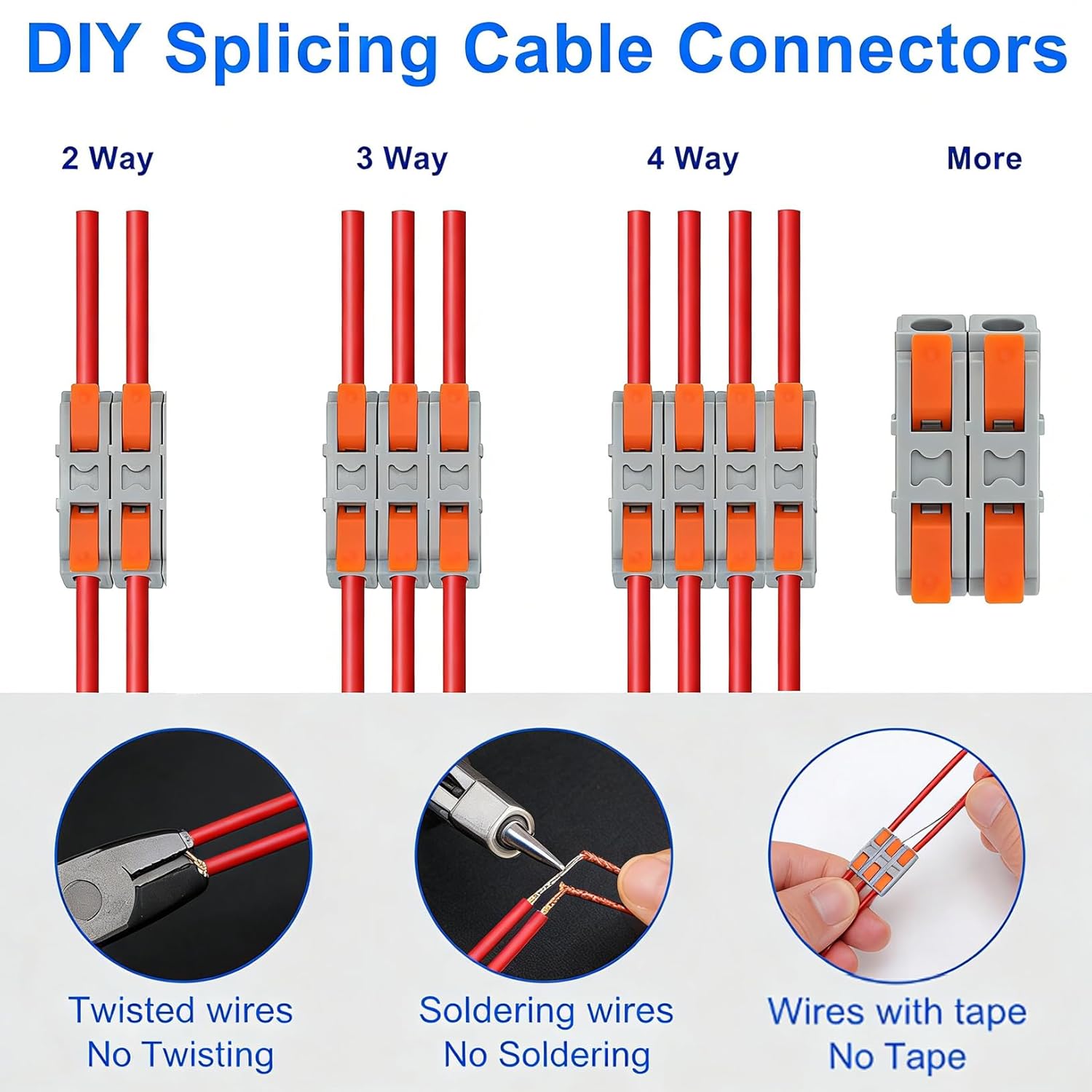 Universal Quick Lever Electrical Wire Connectors, Mini Quick connectors Push-in with Wire Stripper, 1 in 1 Out, Electrical Wire Butt Splice Inline Terminals, 24-12 AWG (Stripper+100pcs)