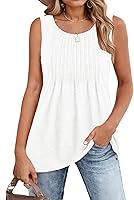 Zeagoo Women's Pleated Sleeveless Tank Tops Summer 2026 Flowy Boho Tunic Floral Crew Neck Loose Fit Casual Shirts