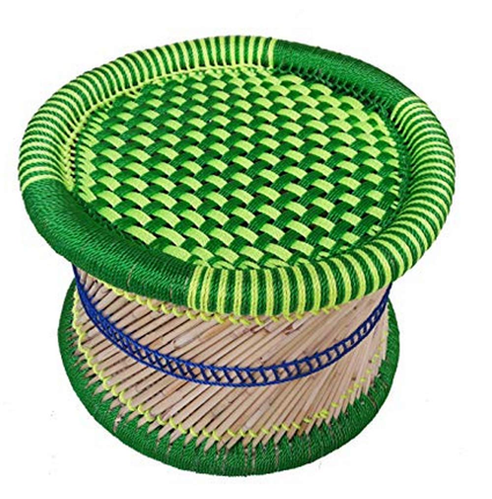 KSM Anupam Enterprises Eco-Friendly Handicraft Cane Bar Bamboo Chair/Stool/Muddha/Mudda for Outdoor/Indoor/Furnishing/Color: Multi-Colored 1 Piece (10 inch Height)