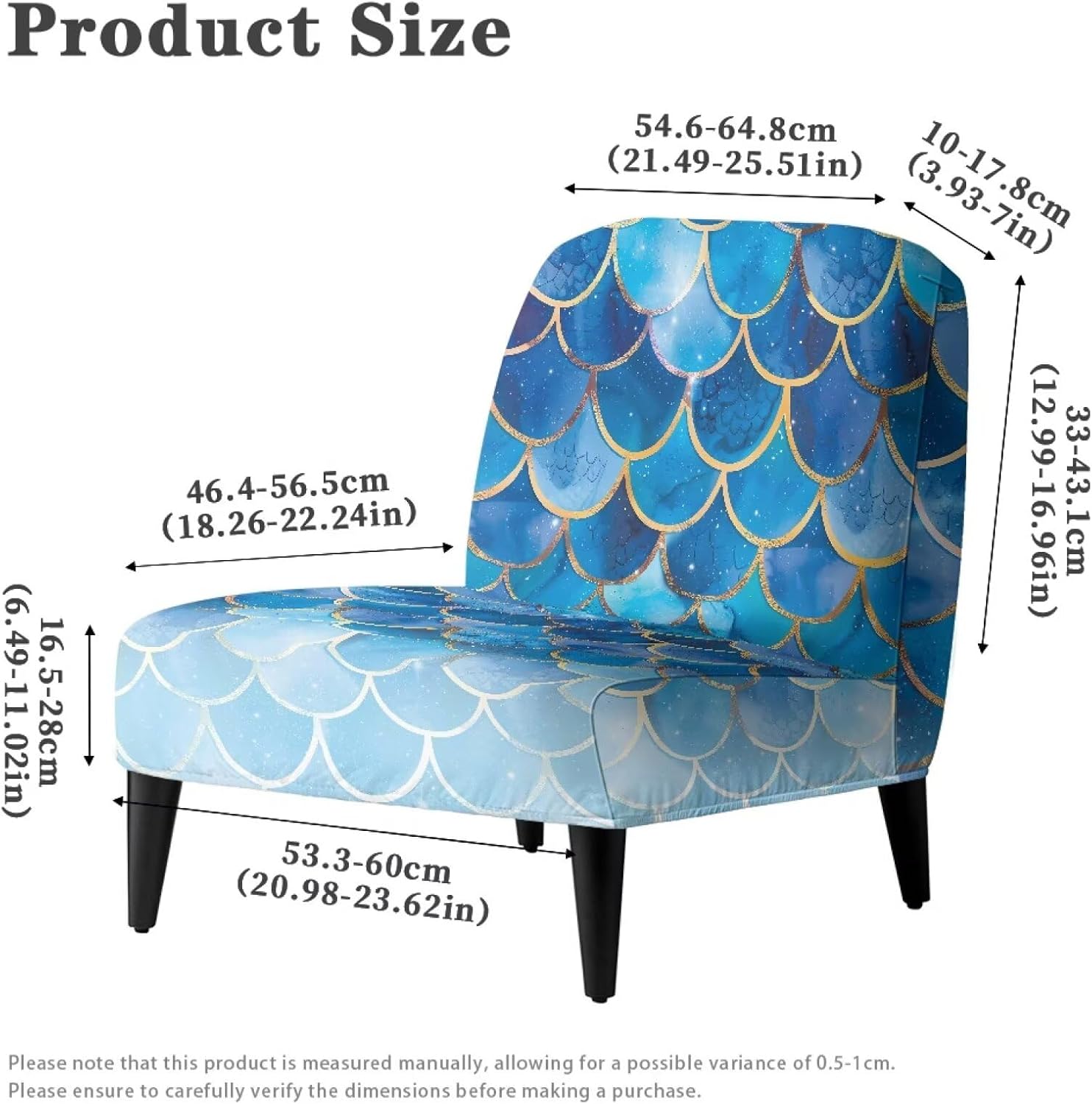 ZOUTAIRONG Blue Mermaid Scales Print Accent Chair Cover Without Arms Chair Slipcovers for Living Room Stretch Slipper Chair Covers Removable Chair Seat Protector
