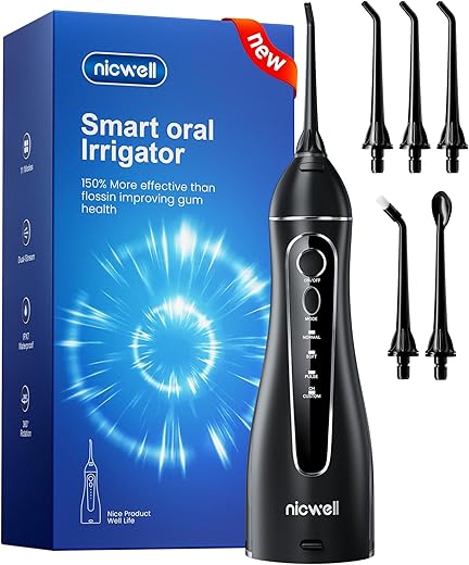 Nicwell Water Dental Flosser Teeth Pick - Cordless Portable 4 Modes Rechargeable Flossers Oral Irrigator IPX7 Waterproof Travel Gum Floss Cleaner Deep Cleaning Flossing Picks for Home Daily Shower