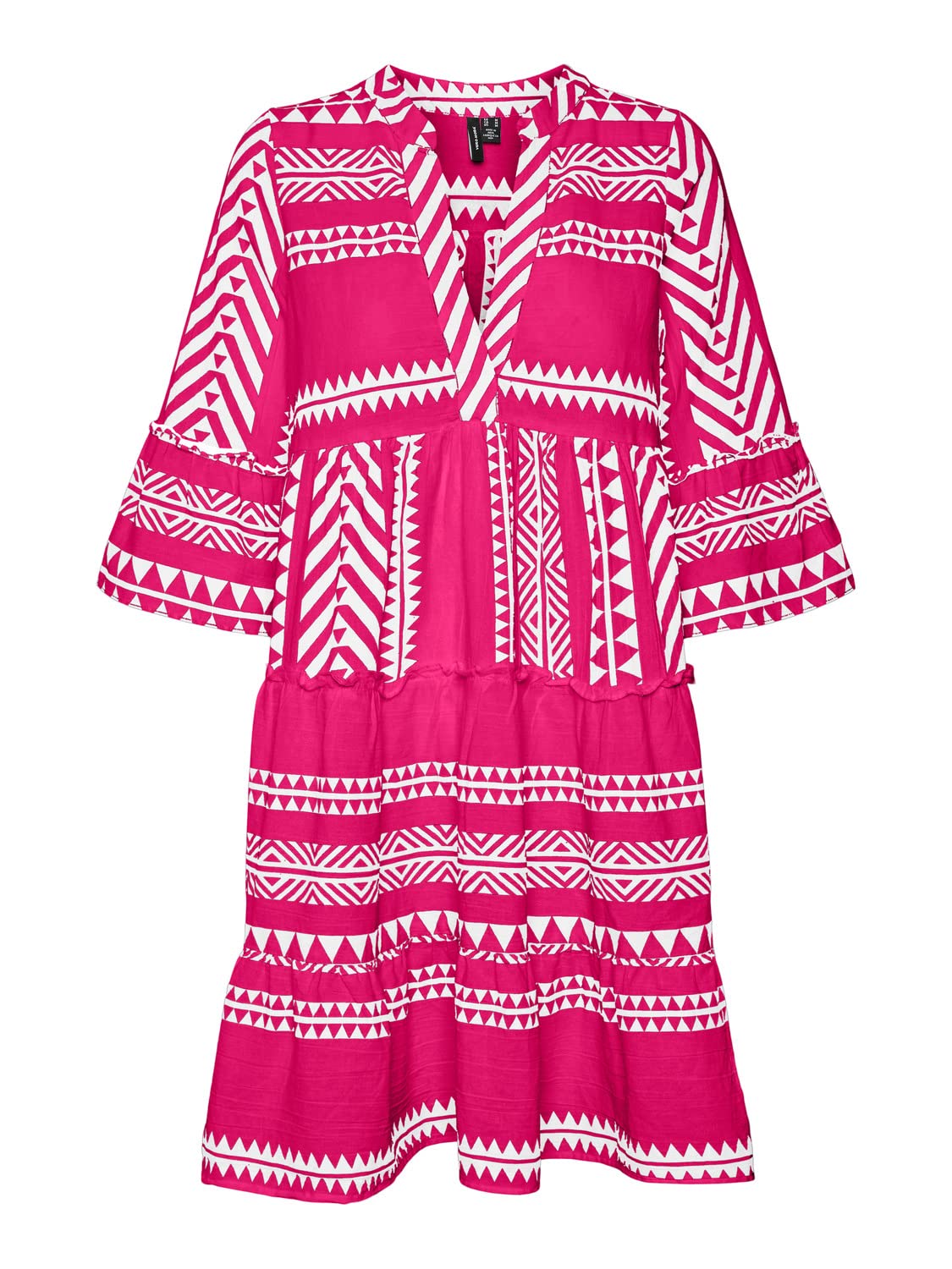 Vero Moda Women's Pink Yarrow/Aop:ibiza Snow White Blouse Tunic Vmdicthe With 3/4 Sleeves, S