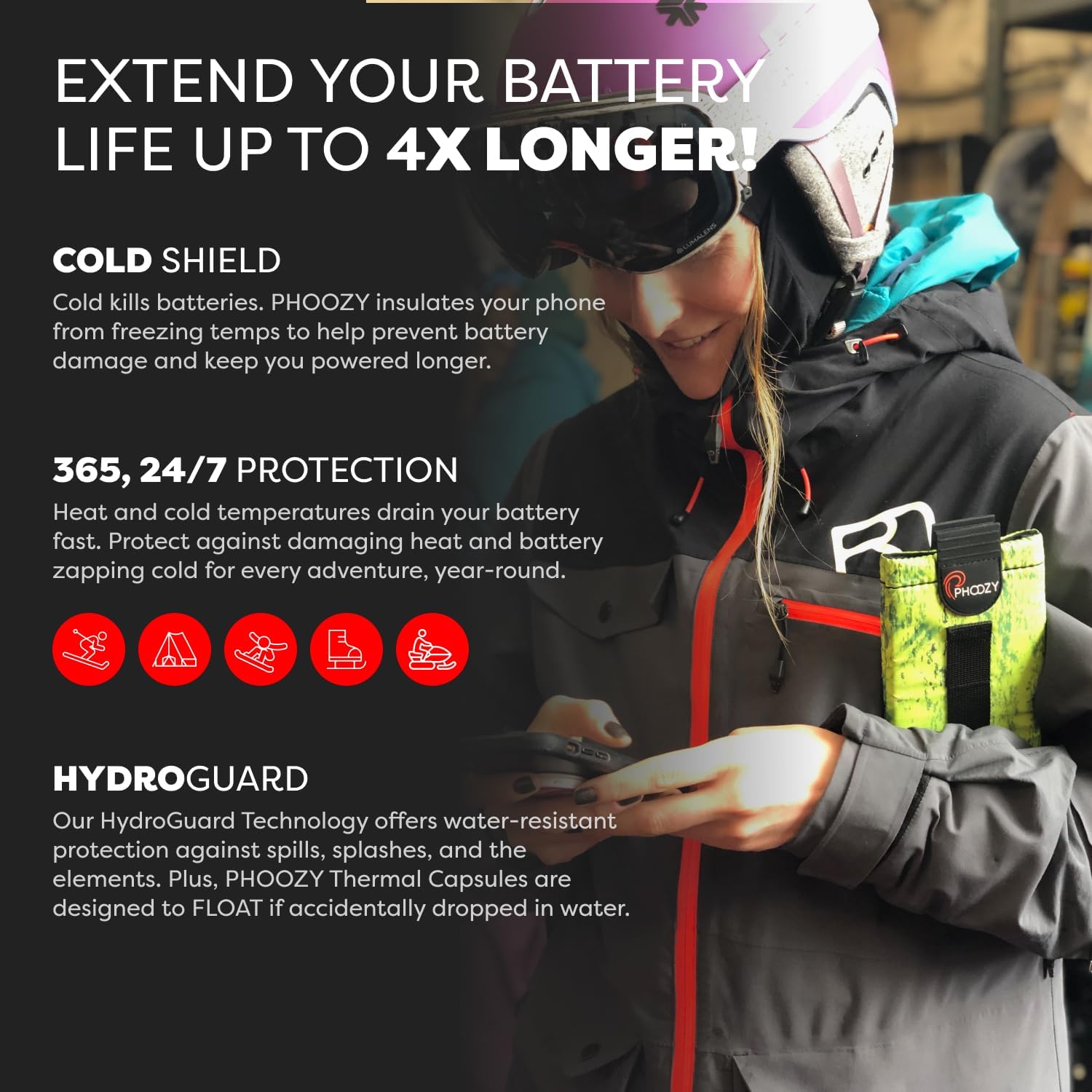 PHOOZY XP3 Thermal Phone Case with Patented Chromium Barrier - Insulated Pouch Extends Battery Life 4X in Cold Weather - Military-Grade Protection for Skiers and Snowboarders - Large Green
