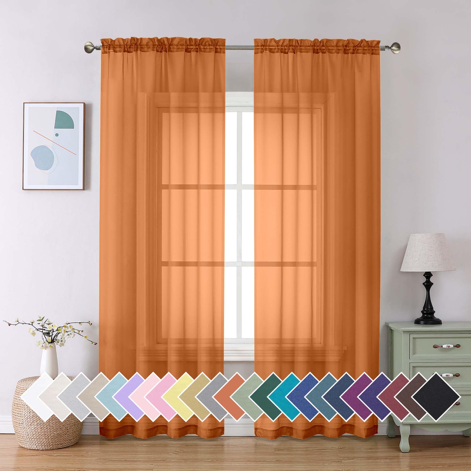 Aiyufeng Orange Sheer Curtains 84 inches Long, Rod Pocket Soft Airy Sheer Window Drapes for Bedroom Living Room, 2 Panels, 40" x 84" Each