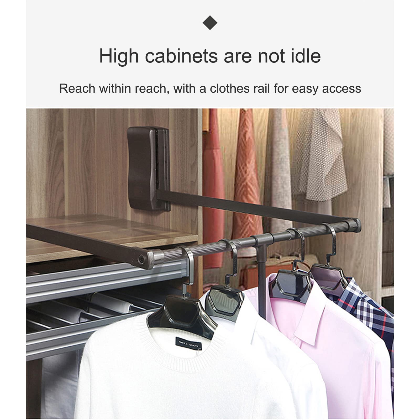 Barre De Penderie Escamotable, 890-1200 mm Aluminium Réglable Penderie, 30 Kg, Système Rangement Organisateur Rail Levage Garde-Robe Robuste Pour Vestiaire Chambre Coucher,Argent,890_1200cm