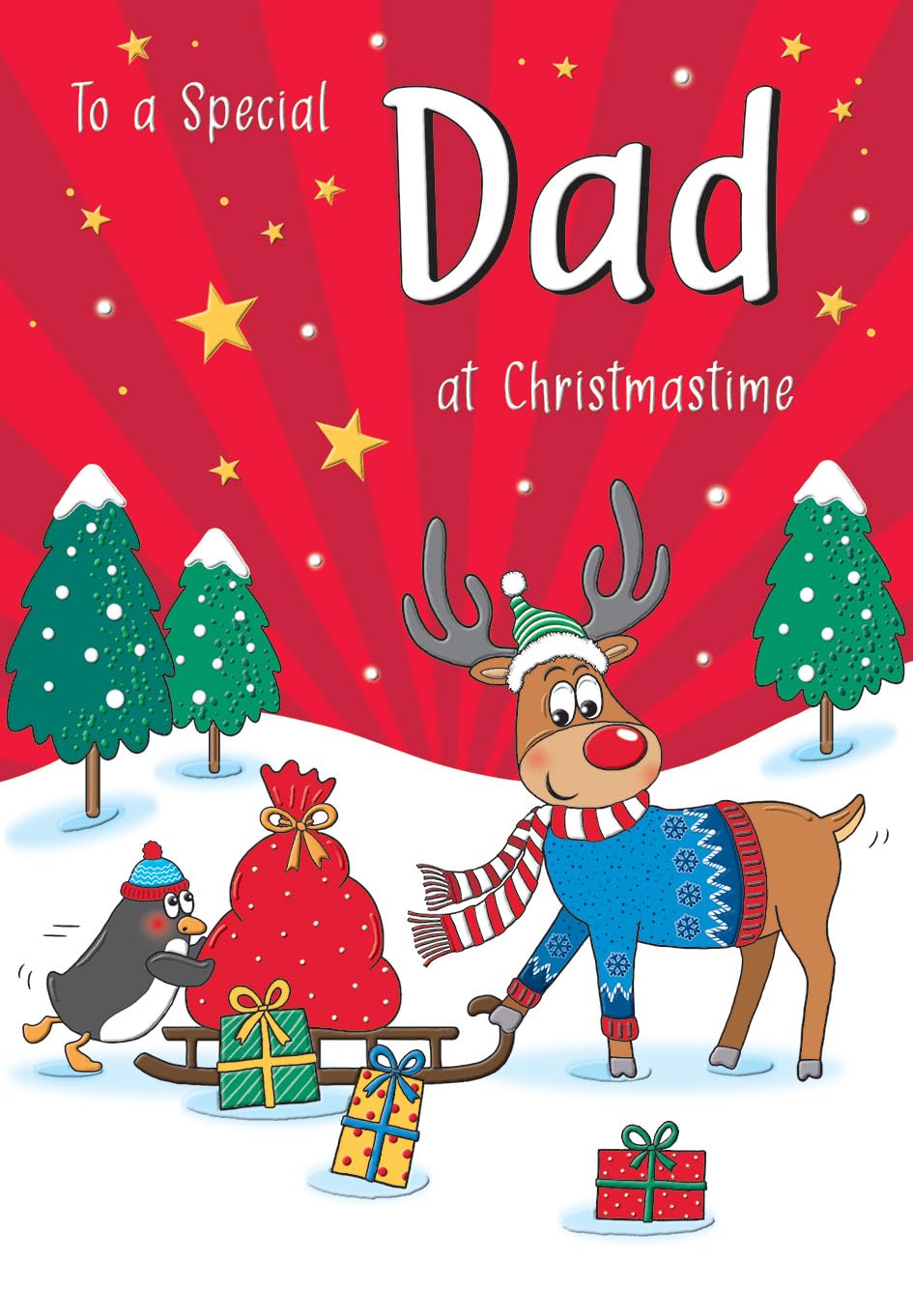 Piccadilly Greetings Character Christmas Card, Dad, Reindeer - 9 x 6 inches