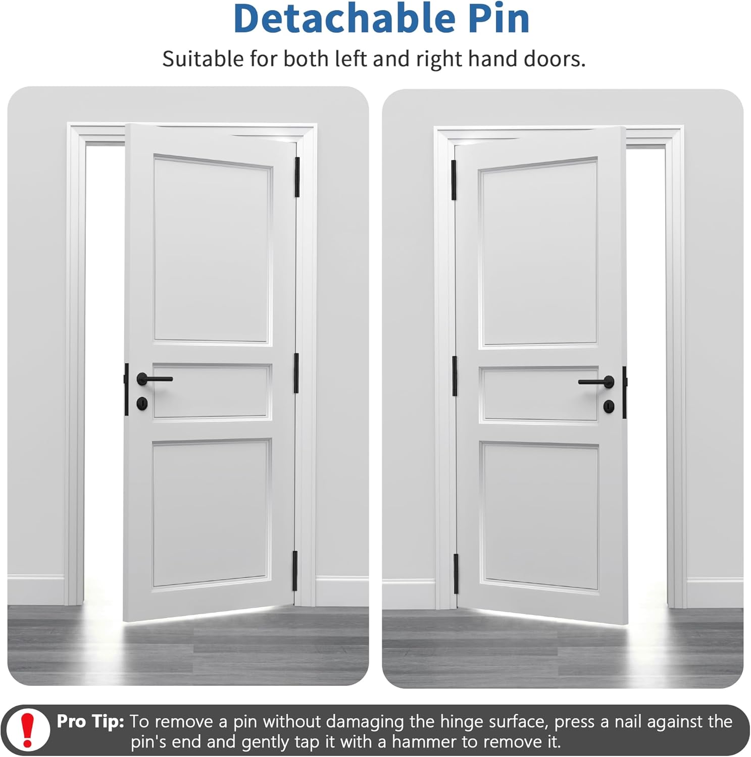 12 Pack Matte Black Door Hinges 4 Inch, Exterior Door Hinges with 5/8" Radius & Square Corners, Removable Pin, Perfect for Heavy-Duty Front & Back Door, Anti-Rust & No Squeaks