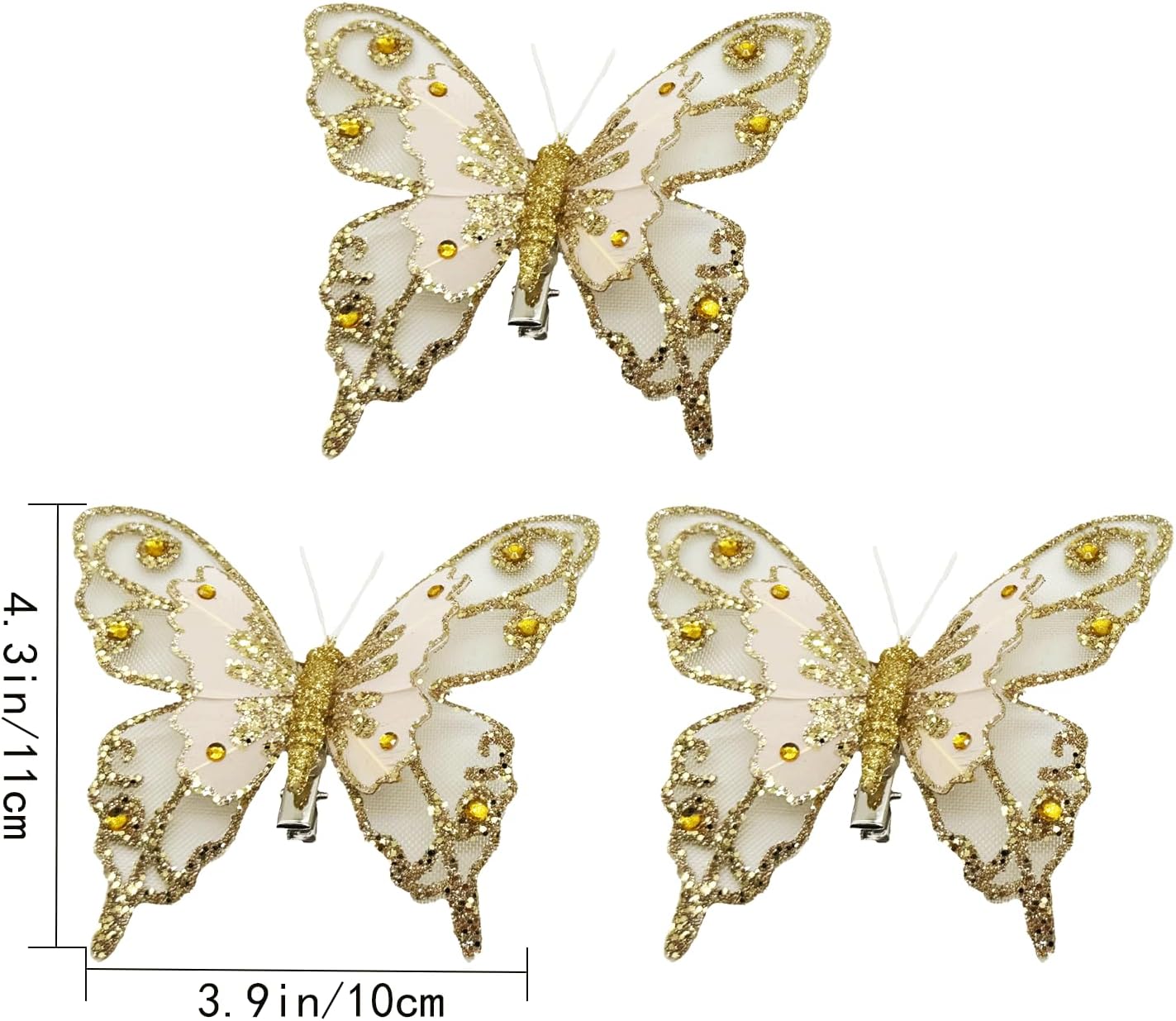 Butterfly Christmas Ornaments Small Cute Christmas Tree Decorations for Indoor Outdoor Unique Holiday Decor Christmas Party Home Decorations (Gold) - Image 2