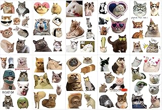 10 Sheets Cat Tattoos,Cute Funny Cat Meme Temporary Tattoo,Waterproof Animal Fake Tattoo Stickers,Kitty Birthday Decoratio...