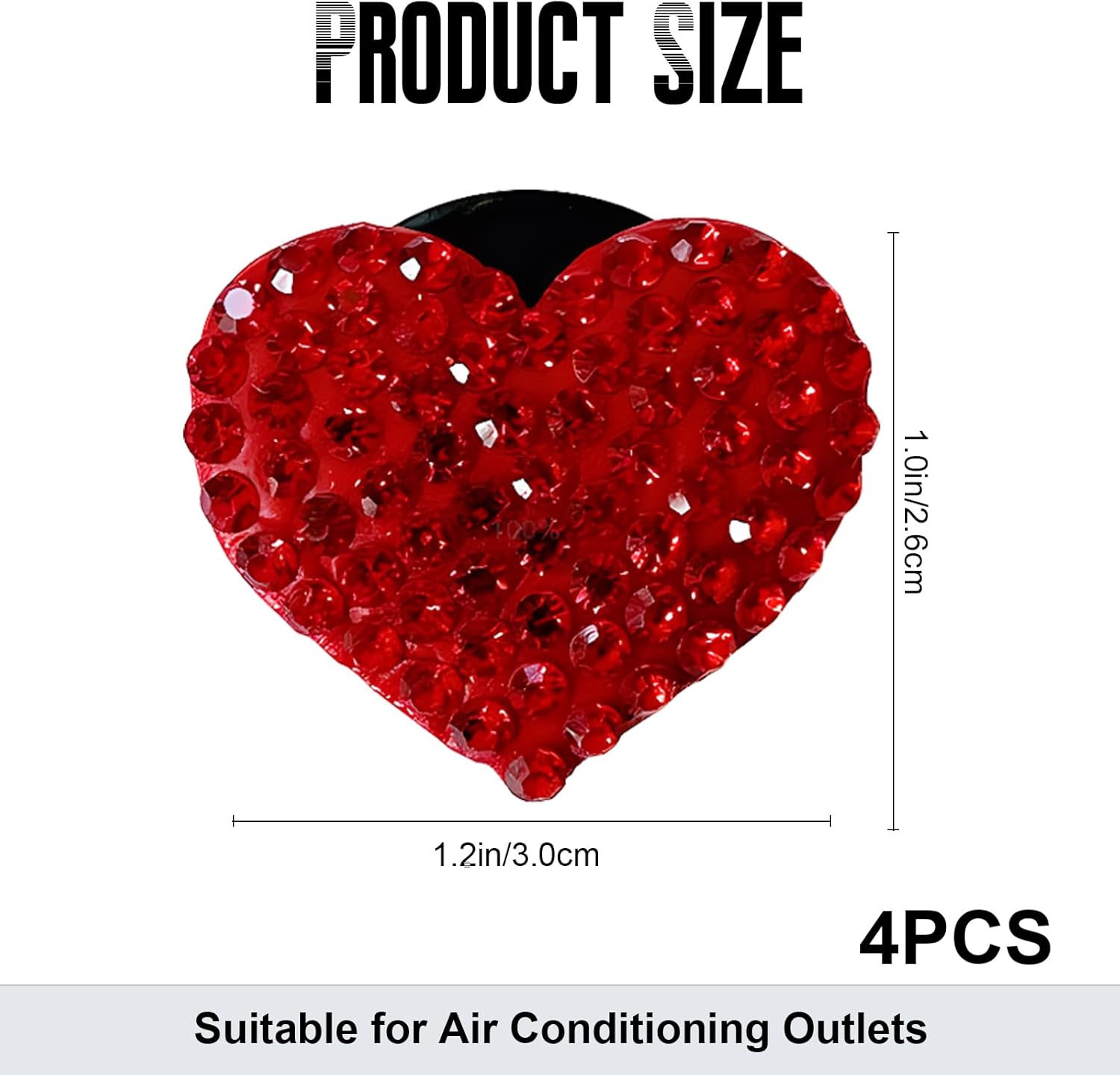 NTNEV 4PCS Car Bling Air Vent Clips, Car Air Conditioner Air Outlet Clip, Heart Shaped Crystal Rhinestone Accessories, Universal Car Decoration Accessories, Air Conditioning Outlet Clip (Red)