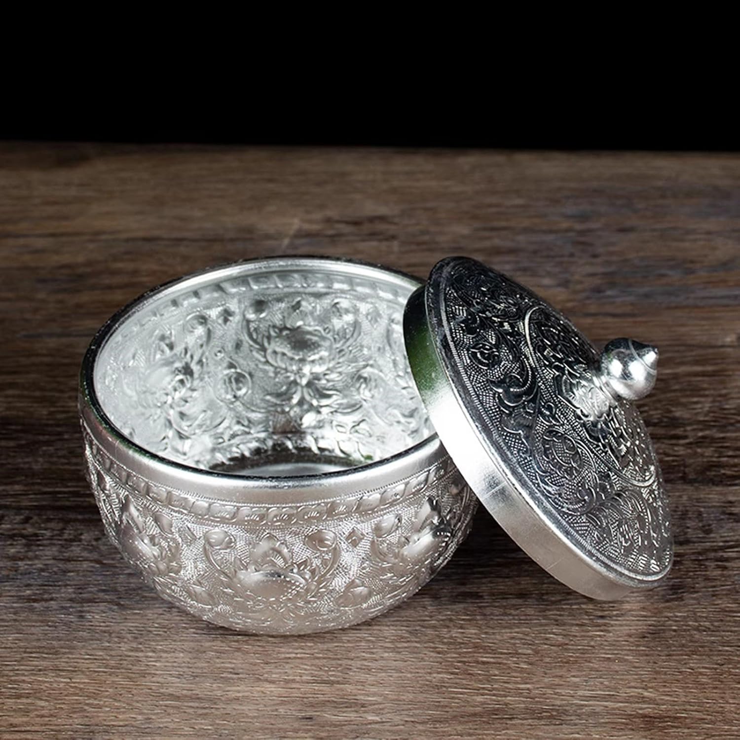 Thai Styles Silver Pewter Bowl for Bubble Tea