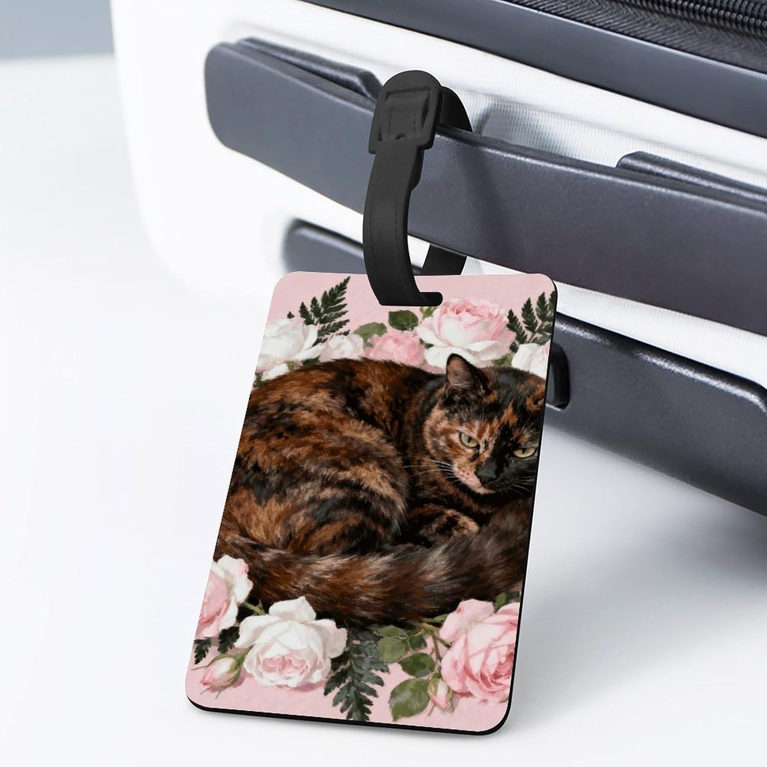 Tortoiseshell Cat in Roses Luggage Tags for Suitcase Name Tags Air Tags image 3