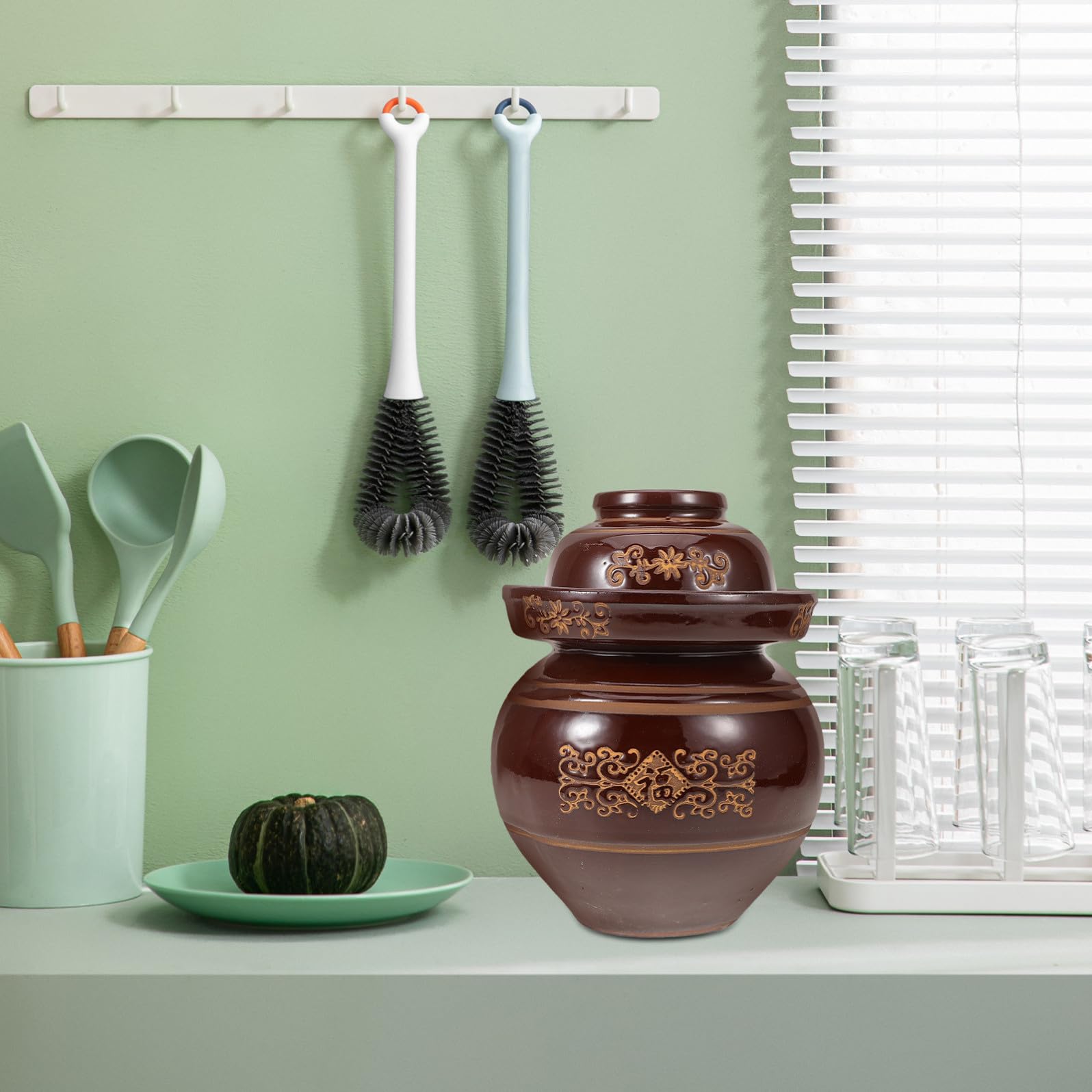 iplusmile Barattolo senza Sbavature da 2kg per Sottaceti in Terracotta con Coperchio Ermetico, per Fermentazione e Conservazione Alimentare per Cucina e Dorm