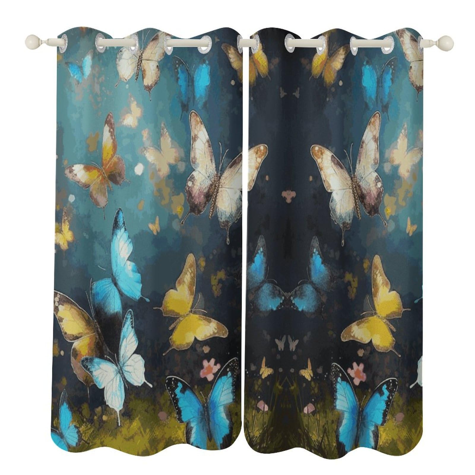 Rideaux occultants pour salon et salle de bain avec motif papillons