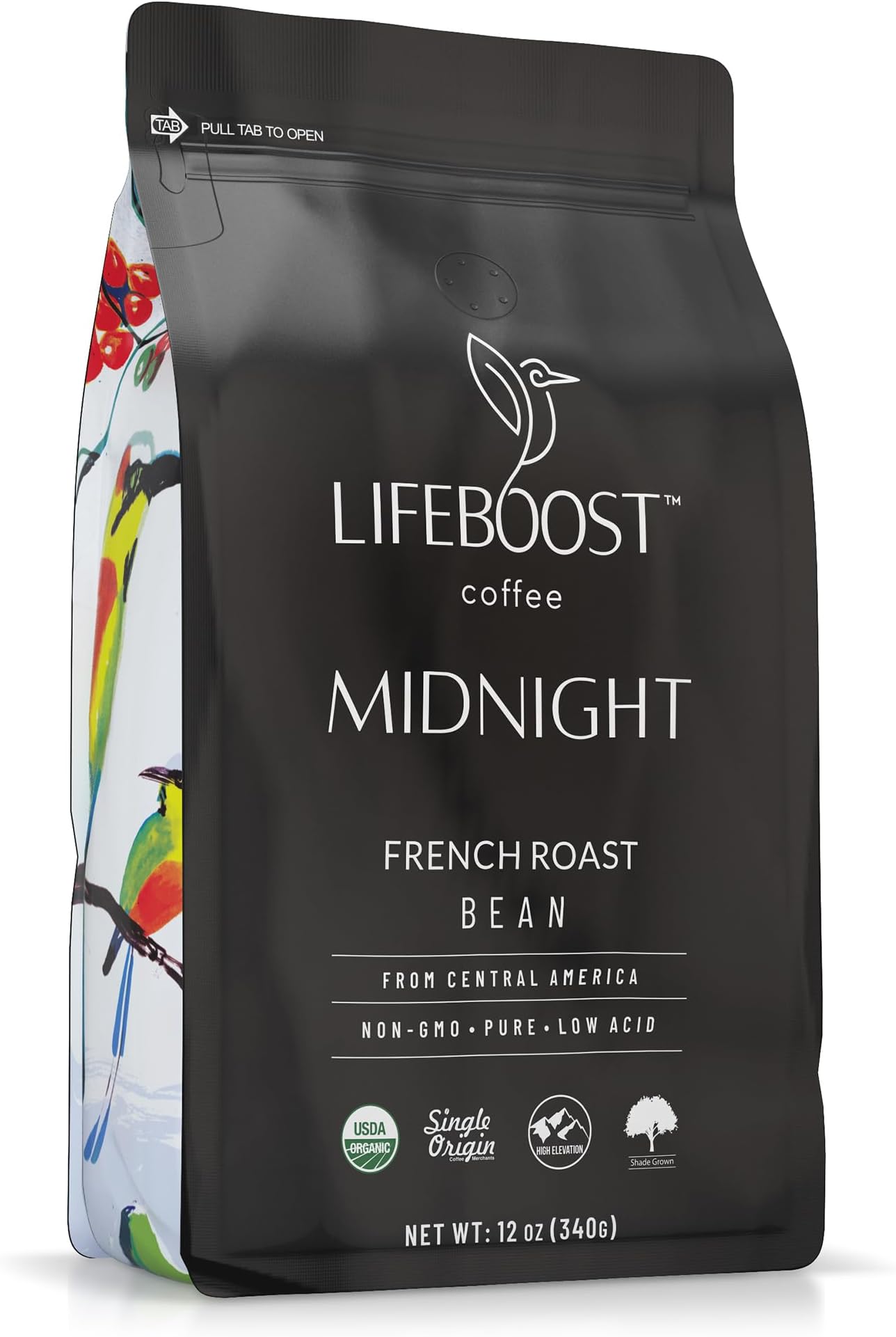 Midnight French Roast Coffee Beans - Single Origin Non-GMO USDA Organic Low Acid French Roast Coffee - Third Party Tested For Mycotoxins & Pesticides - 12 Ounces