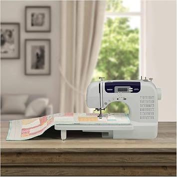 Brother Sewing and Quilting Machine, CS6000i, 60 Built-in Stitches, 2.0 LCD Display, Wide Table, 9 Included Sewing Feet, Beige/Blue