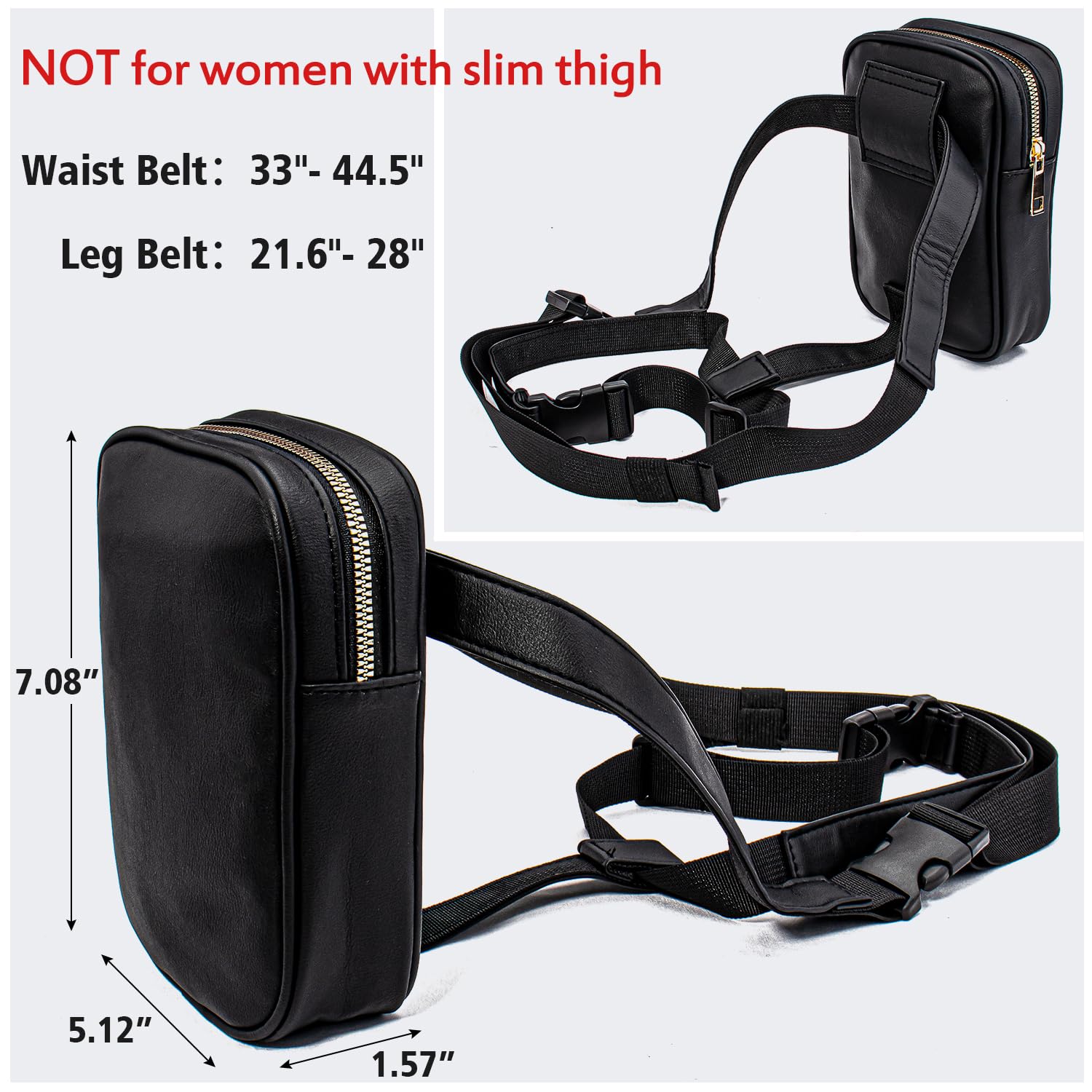Peicees Womens Drop Leg Bag with Leg Strap Leather Thigh Bag for Motorcycle Costume Accessories Fashion Fanny Bag Belt Pouch: Black