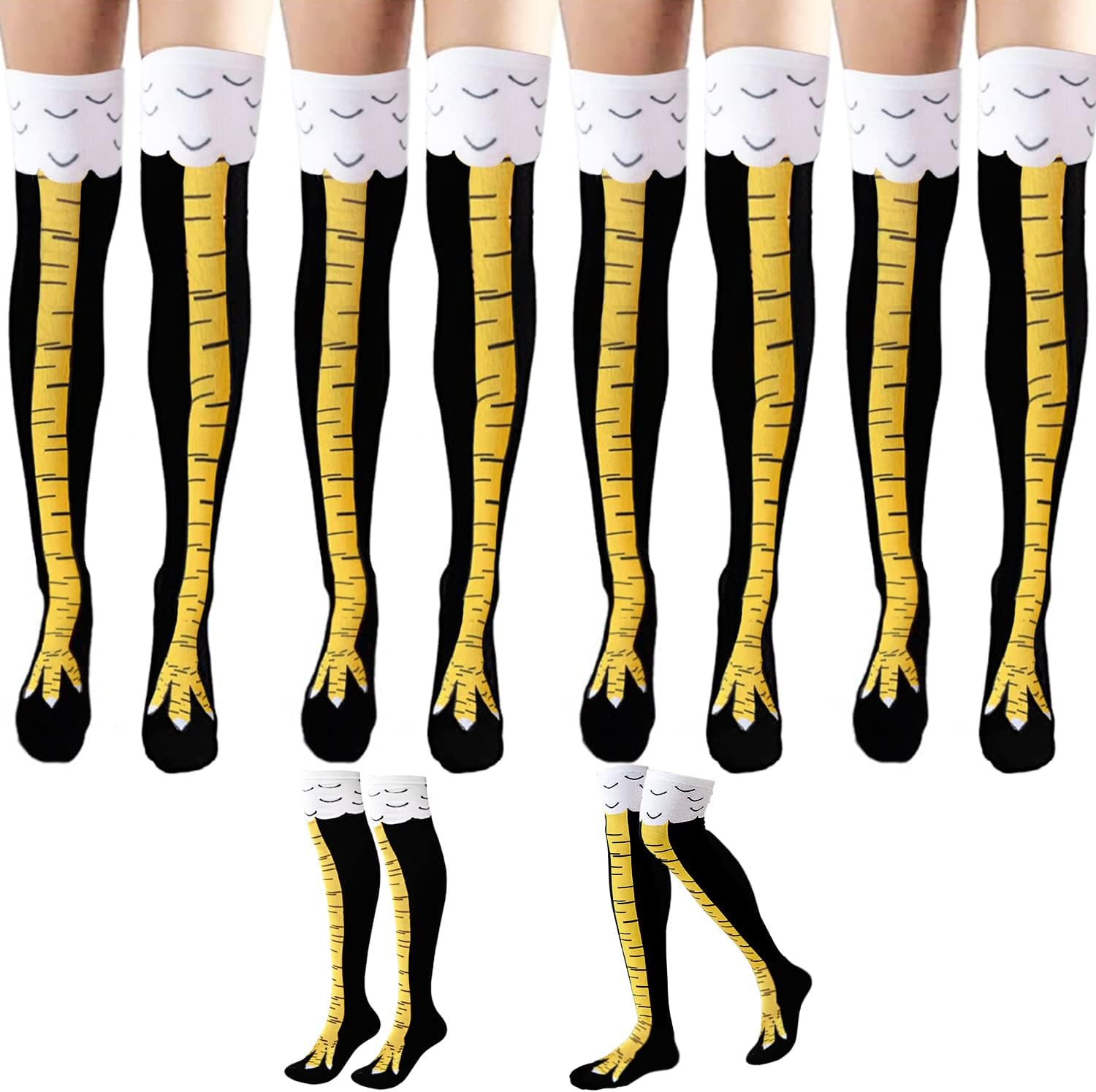 4 Pairs Chicken Leg Socks,Novelty Knee High Sock for Women Man Crazy Socks Day White Elephant Gag Gift,Christmas