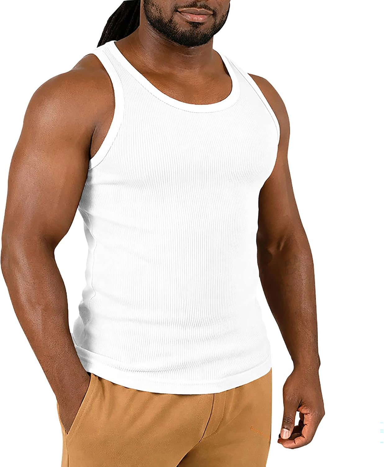 Different Touch 3 Pack Men's A-Shirt, Fitted Tank Top, Ribbed Cotton/Spandex, Scoop Neck, Gym Workout Undershirt image 2