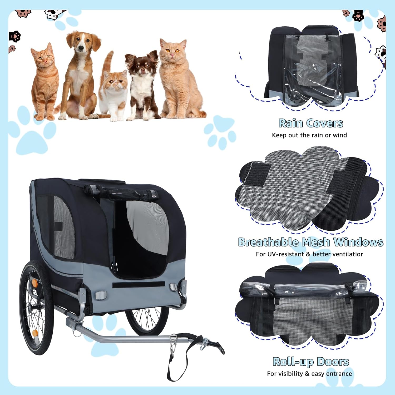 Heavy Duty Dog Bike Trailer for Large Dogs, 132 lbs Pet Bicycle Carrier with Easy Folding Frame, Quick Release Wheel & Universal Coupler, Includes Safety Reflector, Flag and Internal Leash