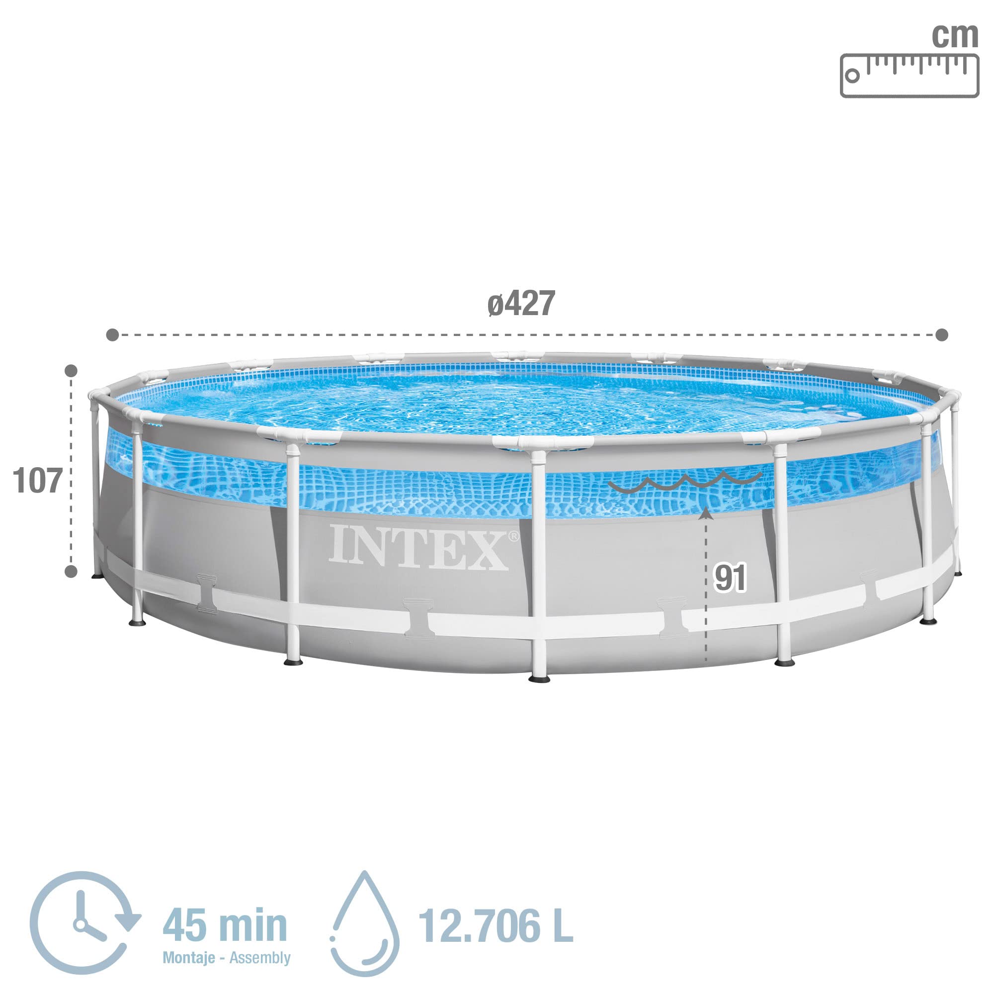 Intex 4.27m x 1.07m Prism Frame Clearview Premium Pool Set, Set-up Size: 4.27m x 1.07m (26722NP)