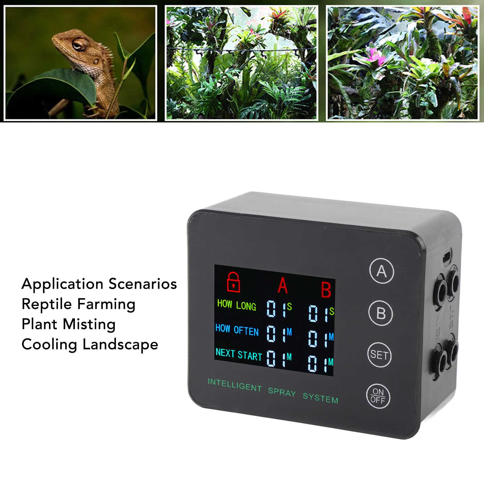 Generic Humidificador de Reptiles, Bomba Doble Automática, Pantalla a Color, Boquilla Ajustable para Terrarios y Acuarios