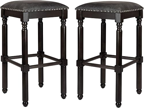 Safavieh Couture Home Collection Preston - Taburete de bar de piel sintética gris y nogal gris de 30 pulgadas (juego de 2) Gris / Gris Nogal -