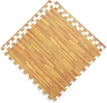 Eva Gym Flooring Exercise Mats   60x60cm 1cm Thick, 4 Pcs Large Heavy Duty Interlocking, Non-Slip, Yoga Foam Floor Tiles Office, Home & Kids Play Light Wooden, 4 Tiles 16 Square Feet
